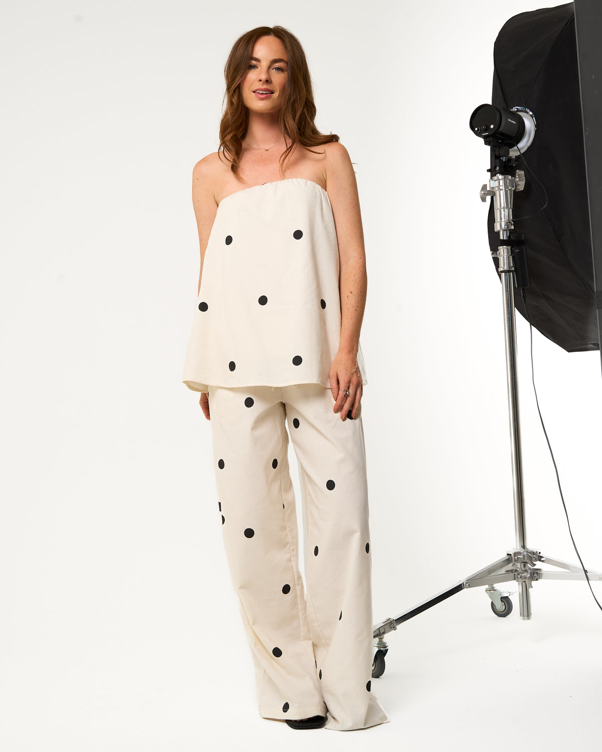 Polkadot linnen broek beige
