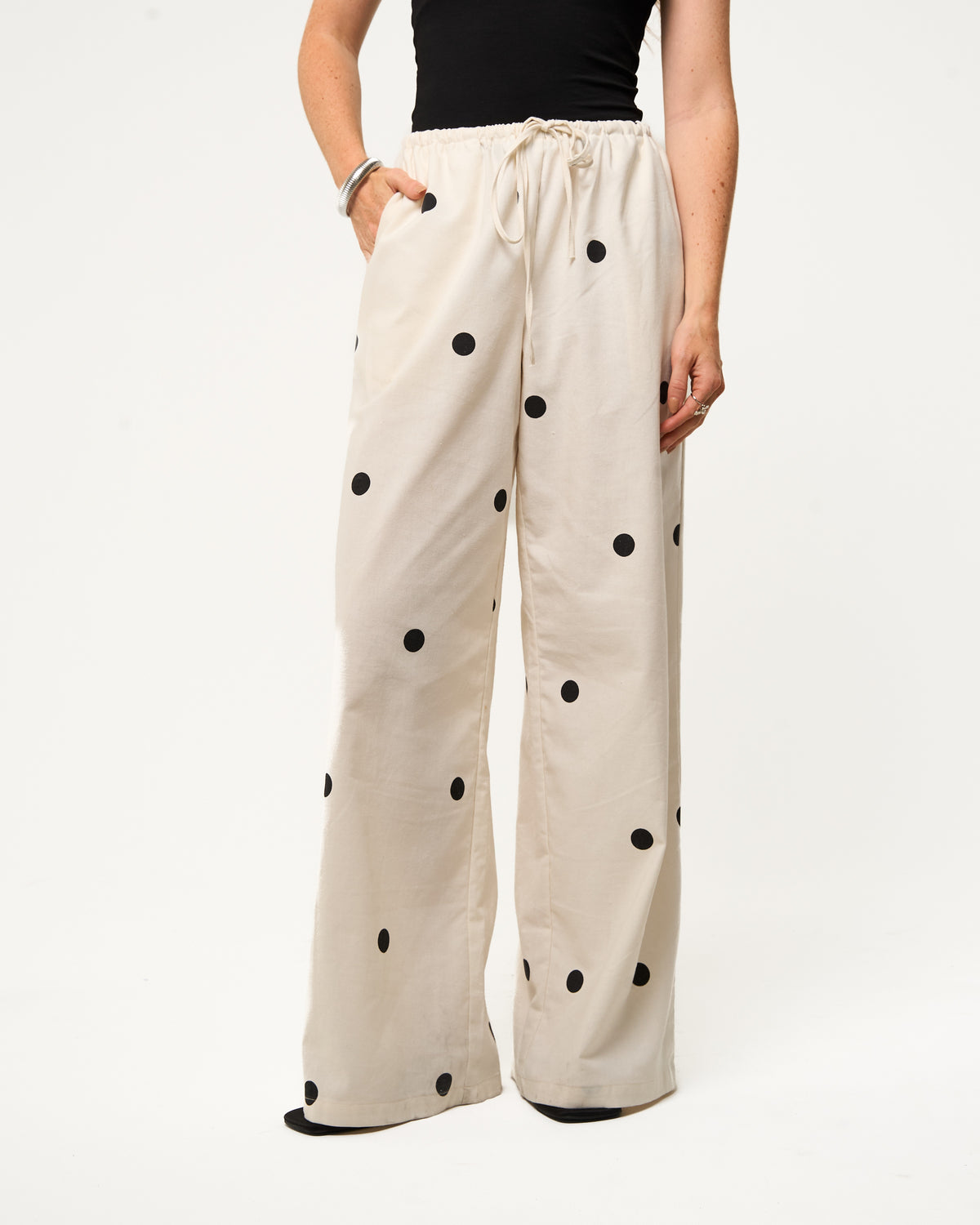 Polkadot linnen broek beige