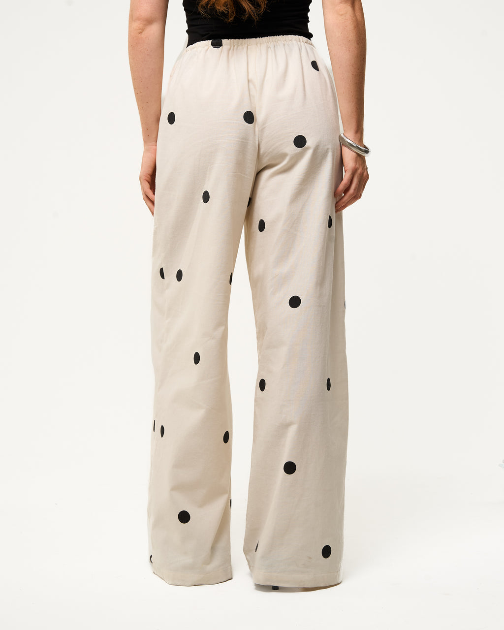 Polkadot linnen broek beige