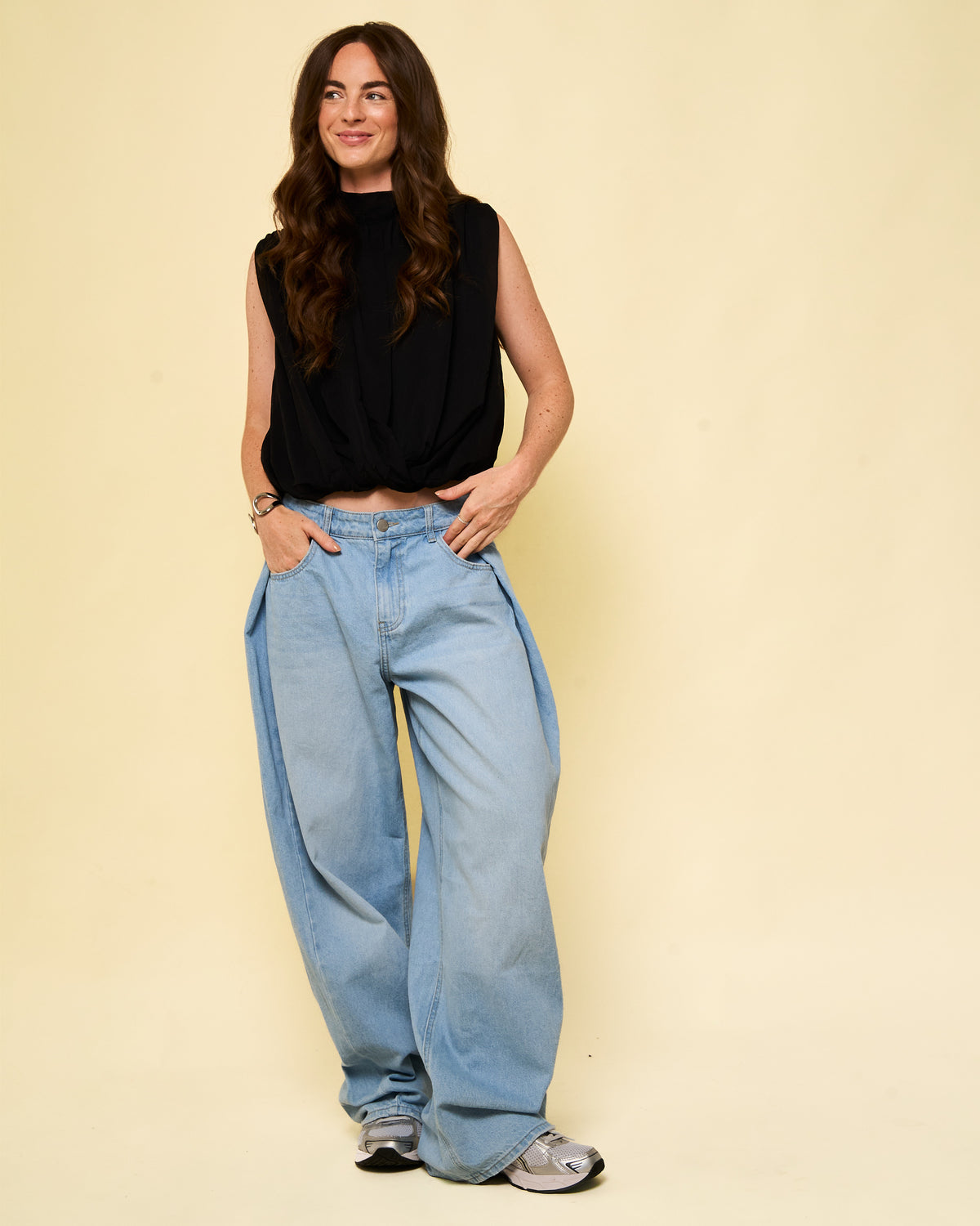 Gedrapeerde top chiffon zwart