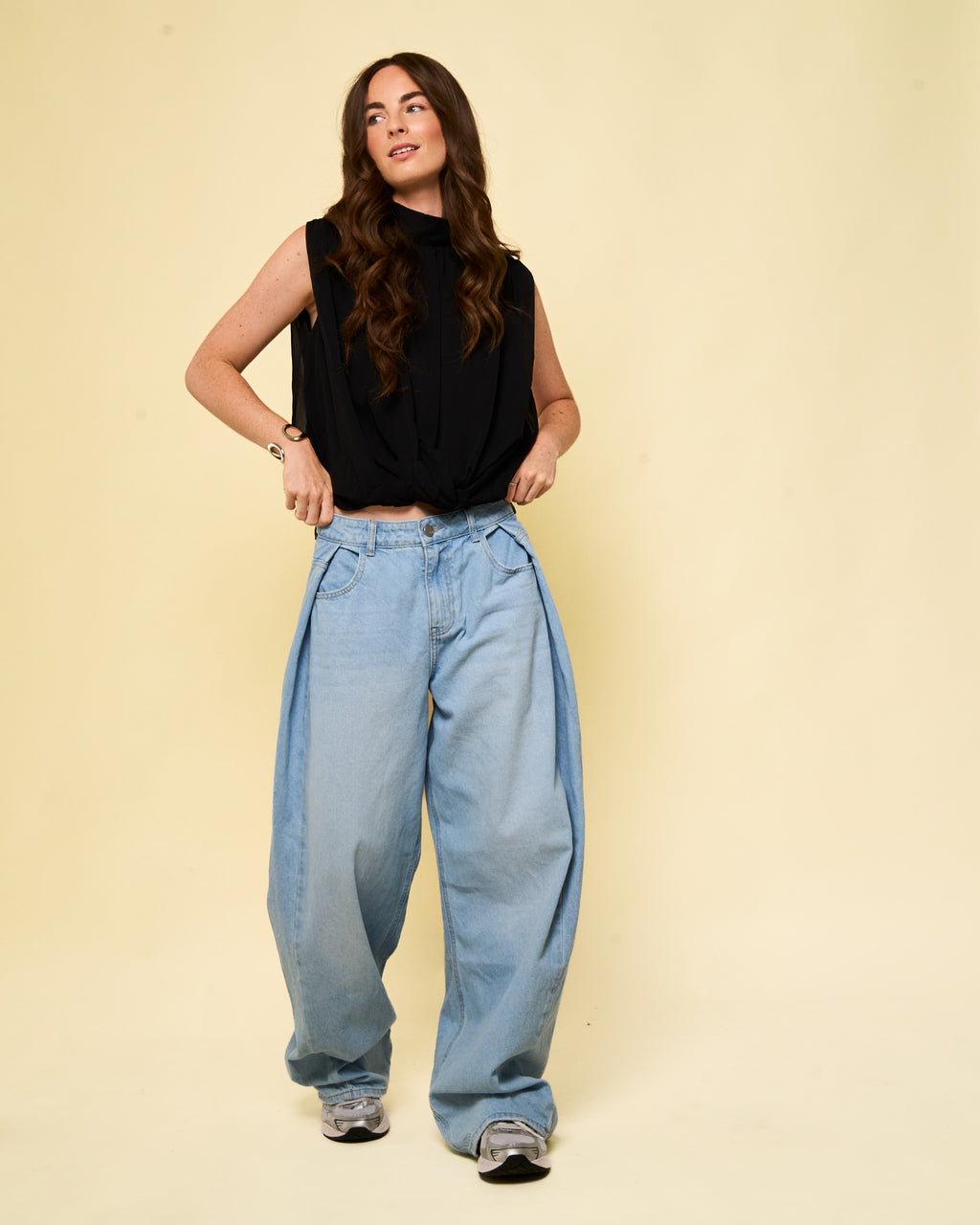 Gedrapeerde top chiffon zwart