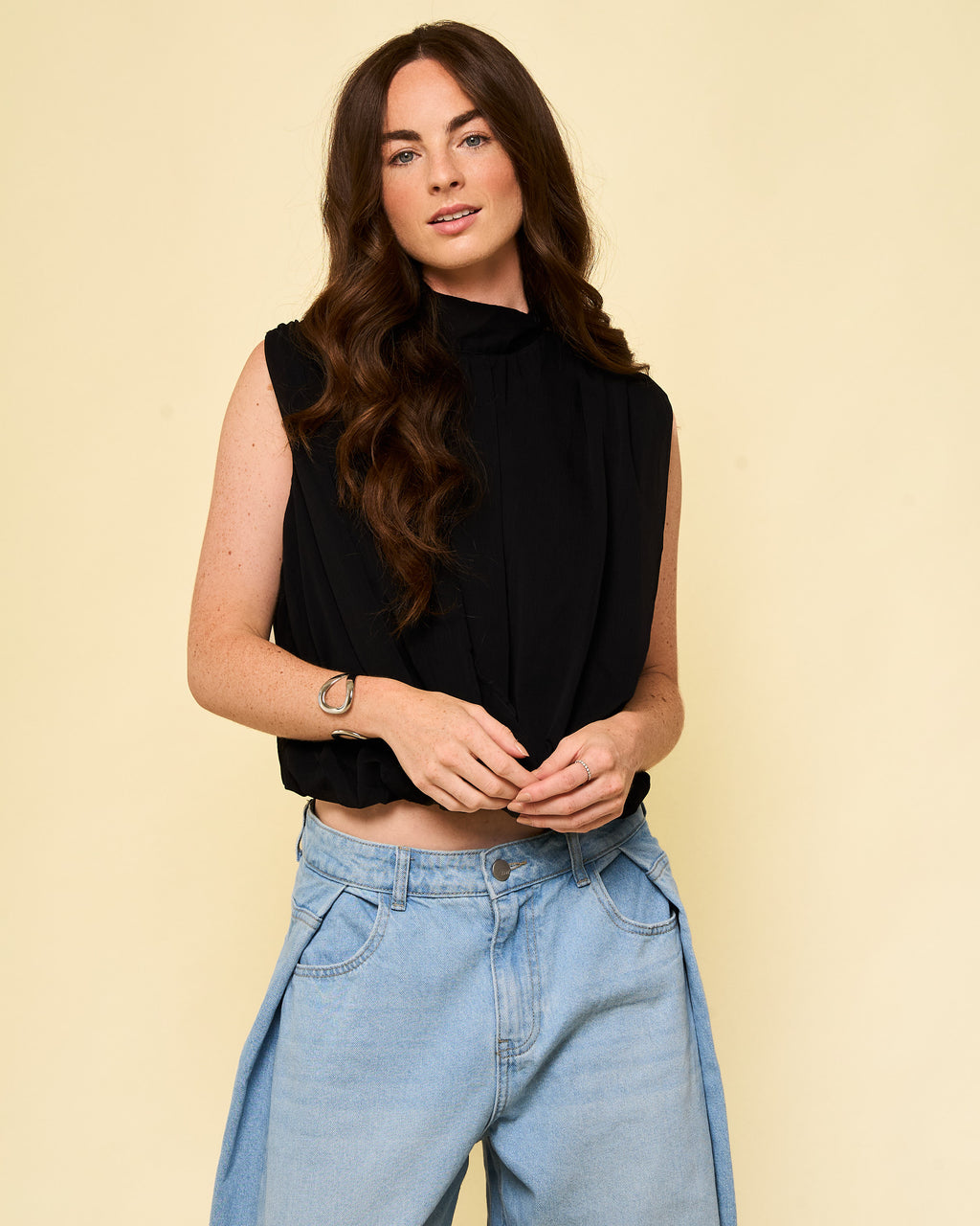 Gedrapeerde top chiffon zwart