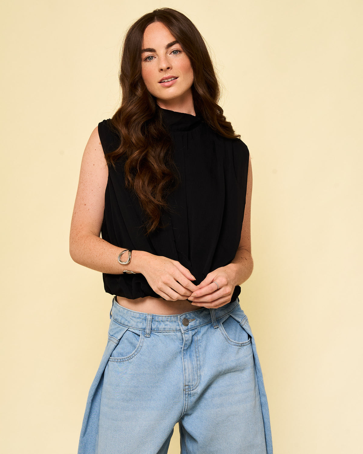 Gedrapeerde top chiffon zwart