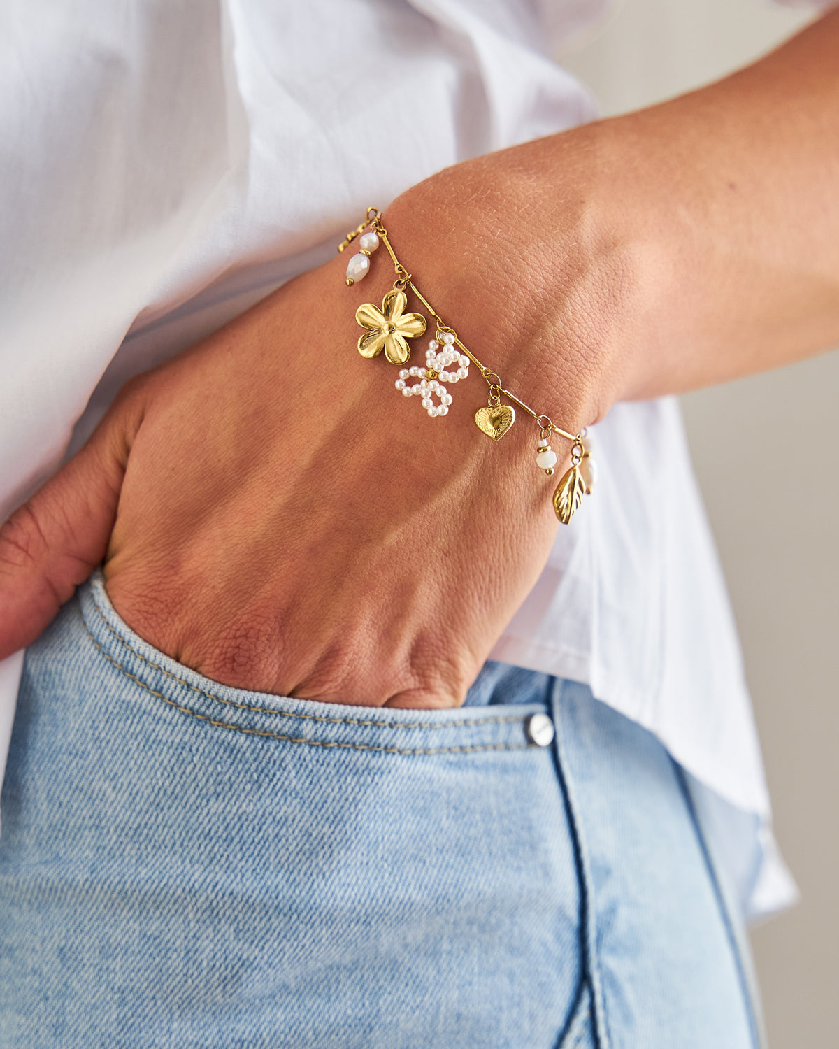Bedel armband met parels goud