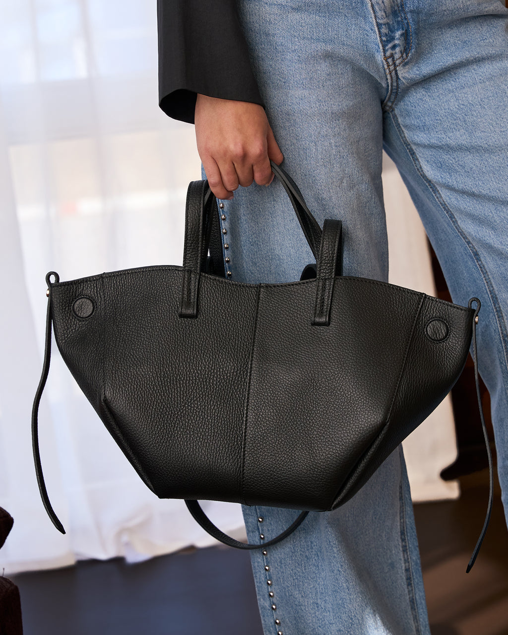 Leren shopper tas zwart
