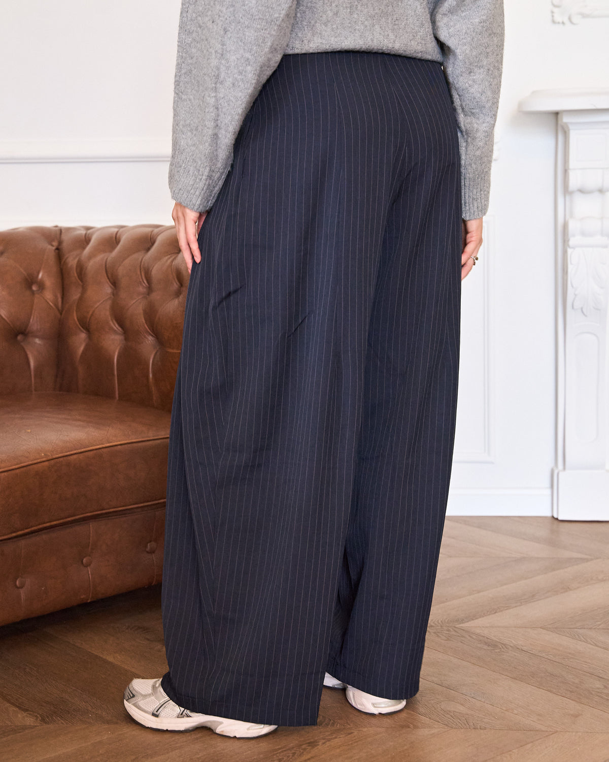 Pantalon wide leg krijtstreep donkerblauw