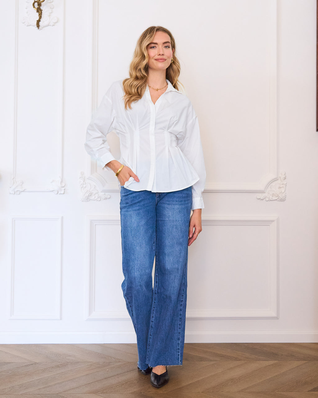 Getailleerde peplum blouse wit