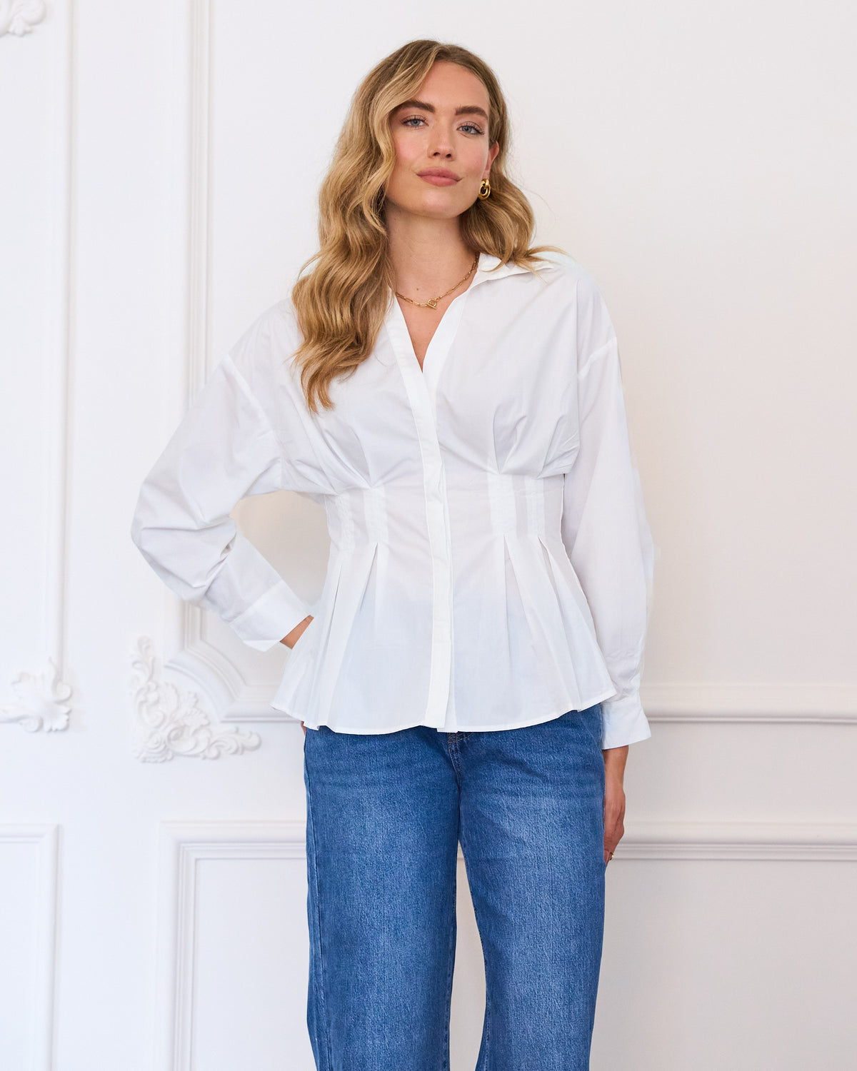 Getailleerde peplum blouse wit
