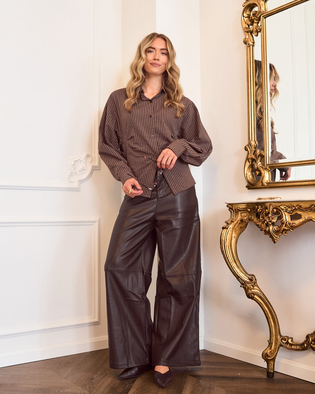 Fijn gestreepte taille blouse