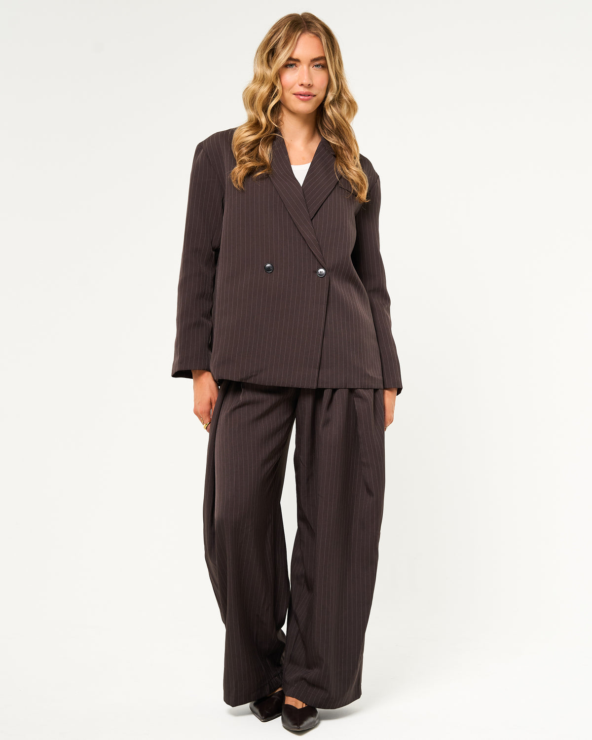 Oversized blazer krijtstreep donkerbruin