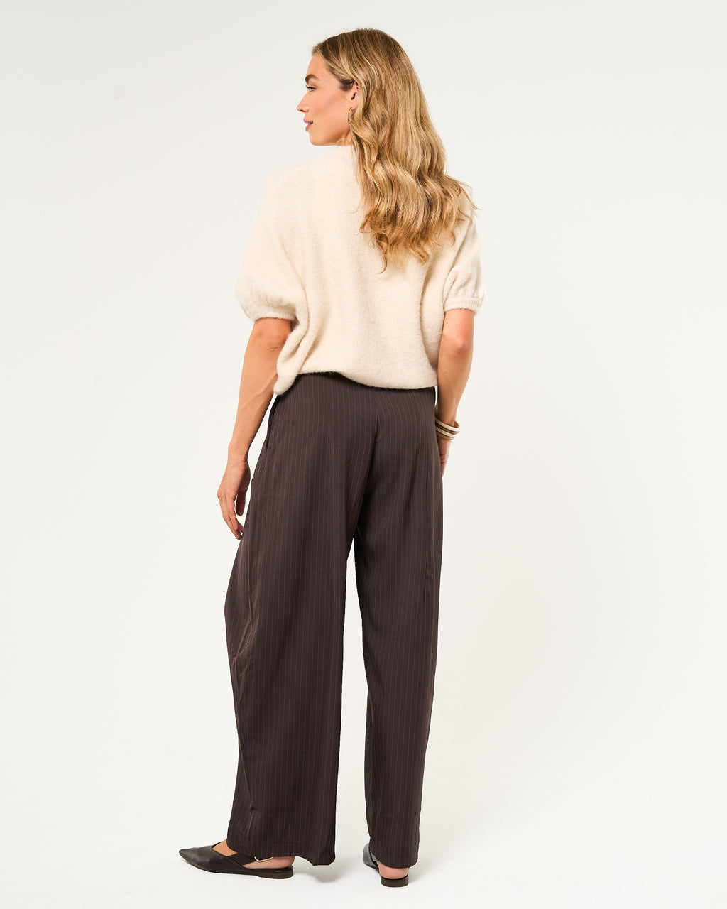 Knitted trui korte mouw beige