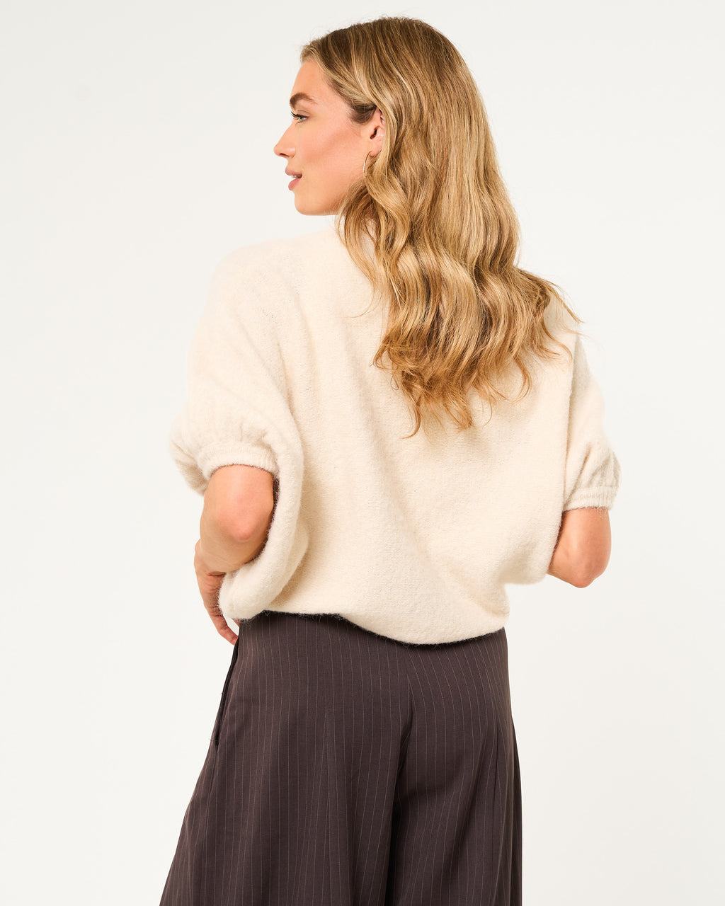 Knitted trui korte mouw beige