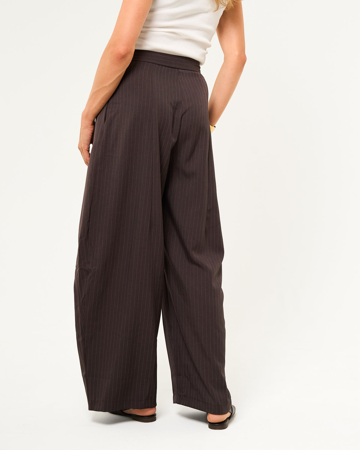 Pantalon wide leg krijtstreep donkerbruin