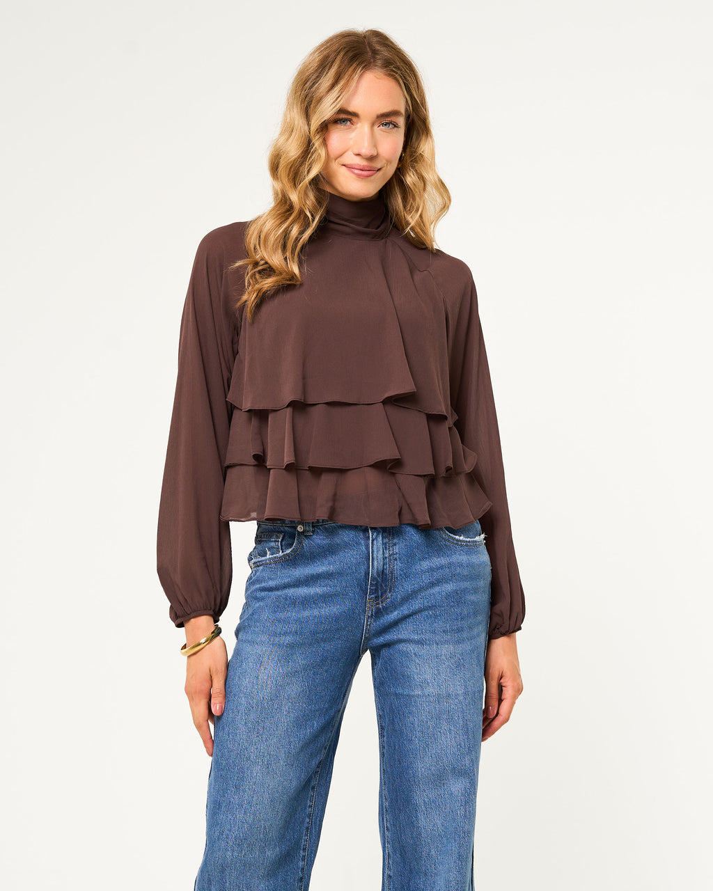 Ruffle blouse donkerbruin