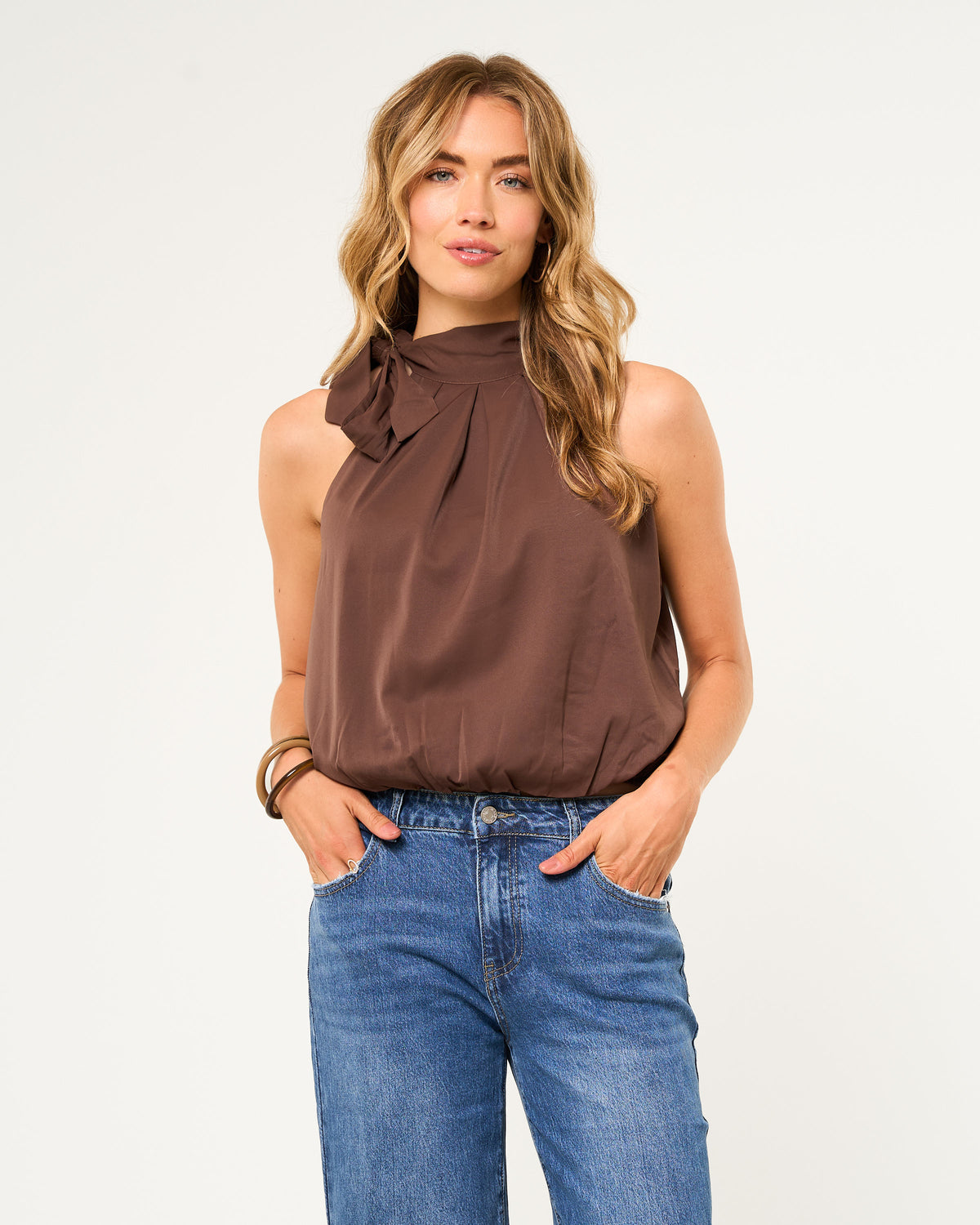 Halter strik top donkerbruin