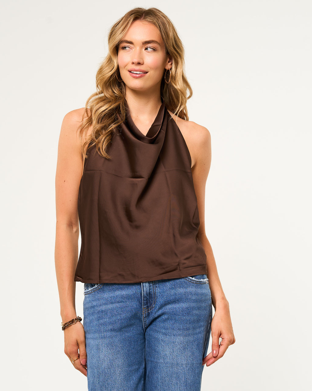 Halter top satijn donkerbruin