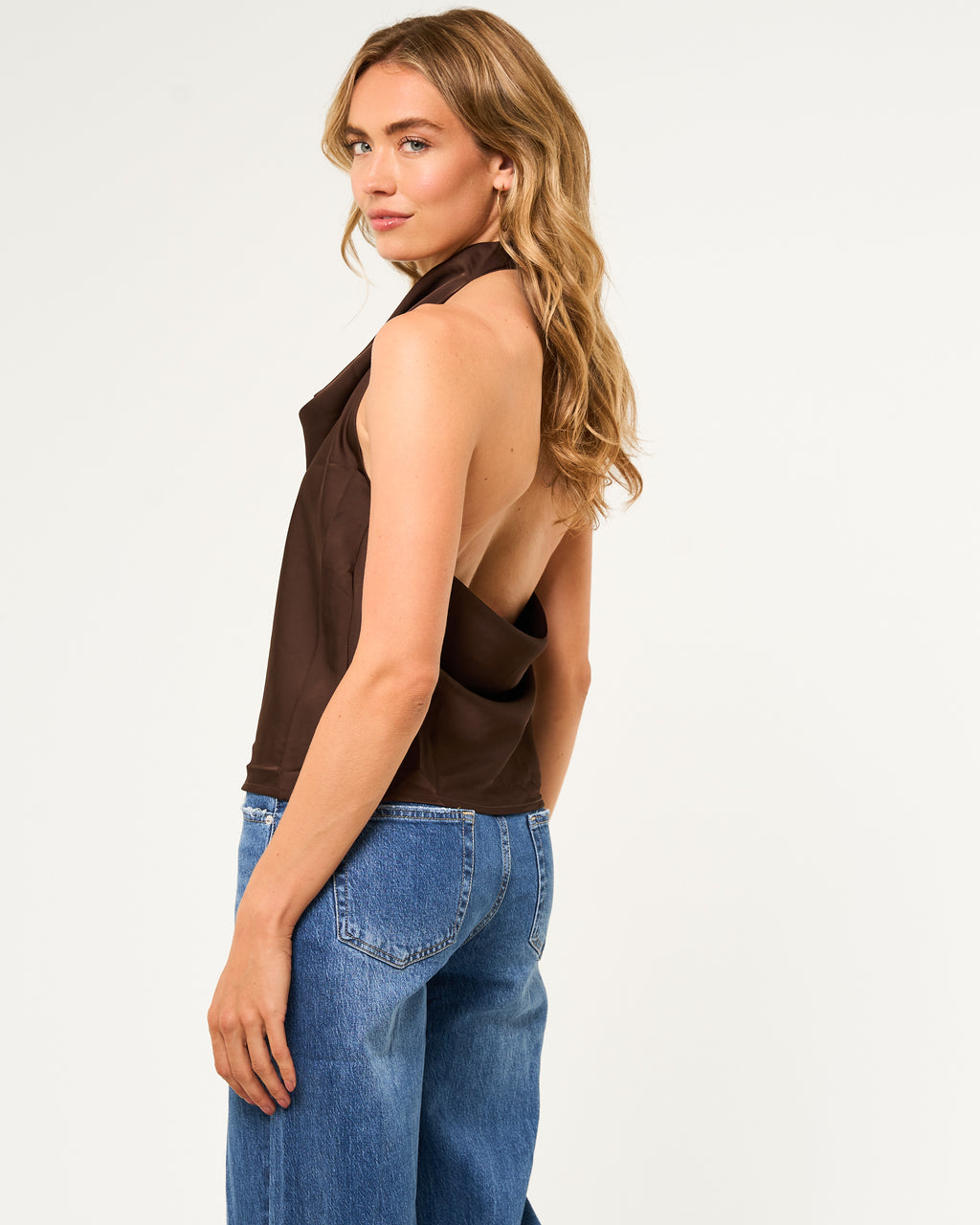Halter top satijn donkerbruin