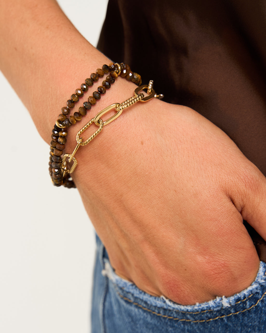 Dubbele kralen armband donkerbruin
