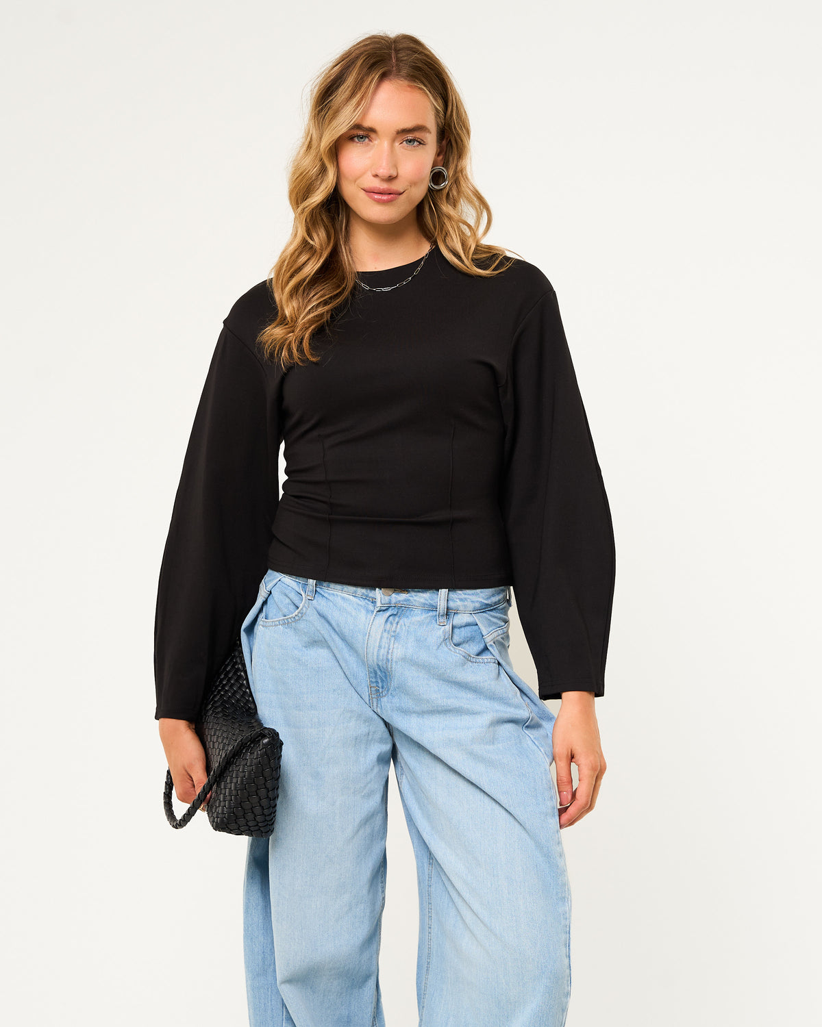 Getailleerd longsleeve top zwart