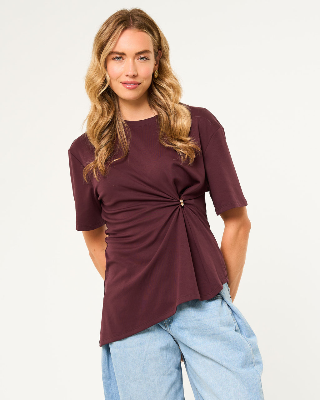 T-shirt met gouden detail wijnrood
