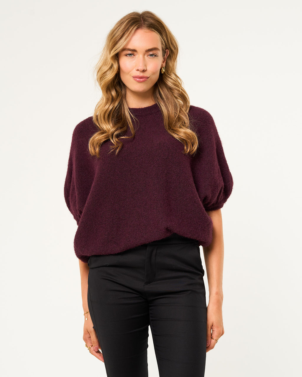 Knitted trui korte mouw wijnrood