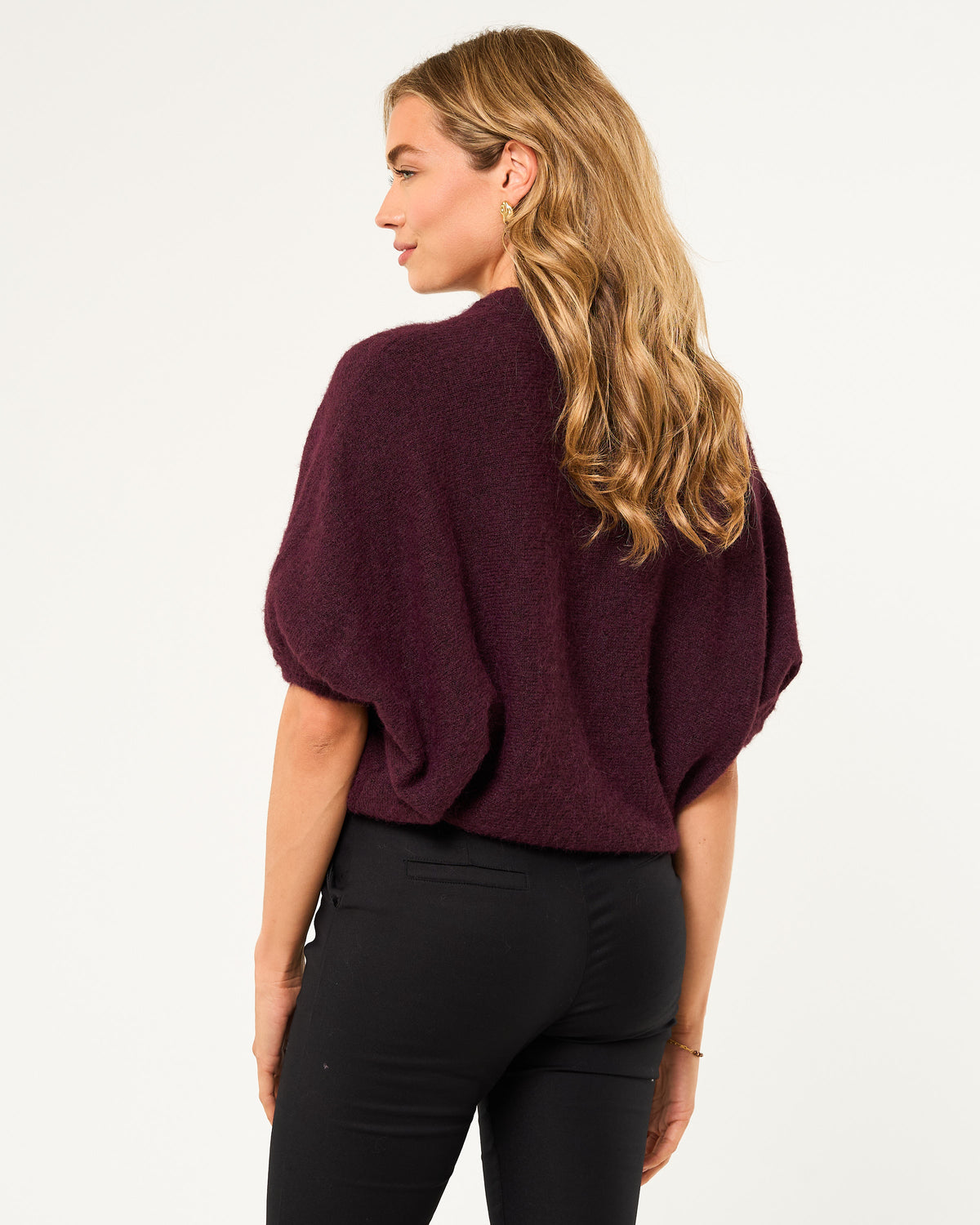 Knitted trui korte mouw wijnrood