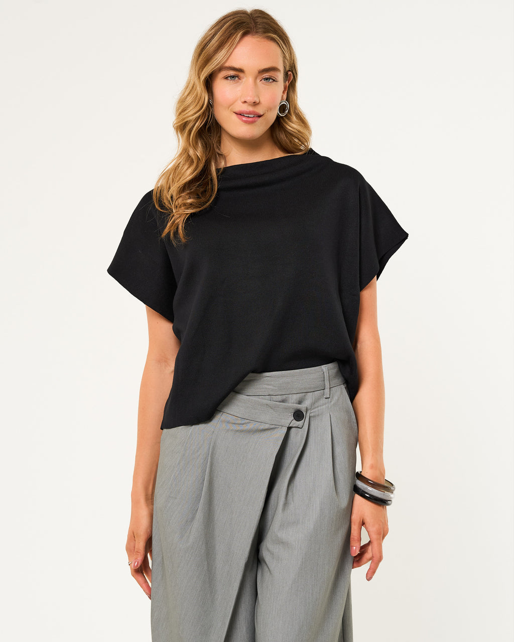 Gebreide one shoulder top zwart