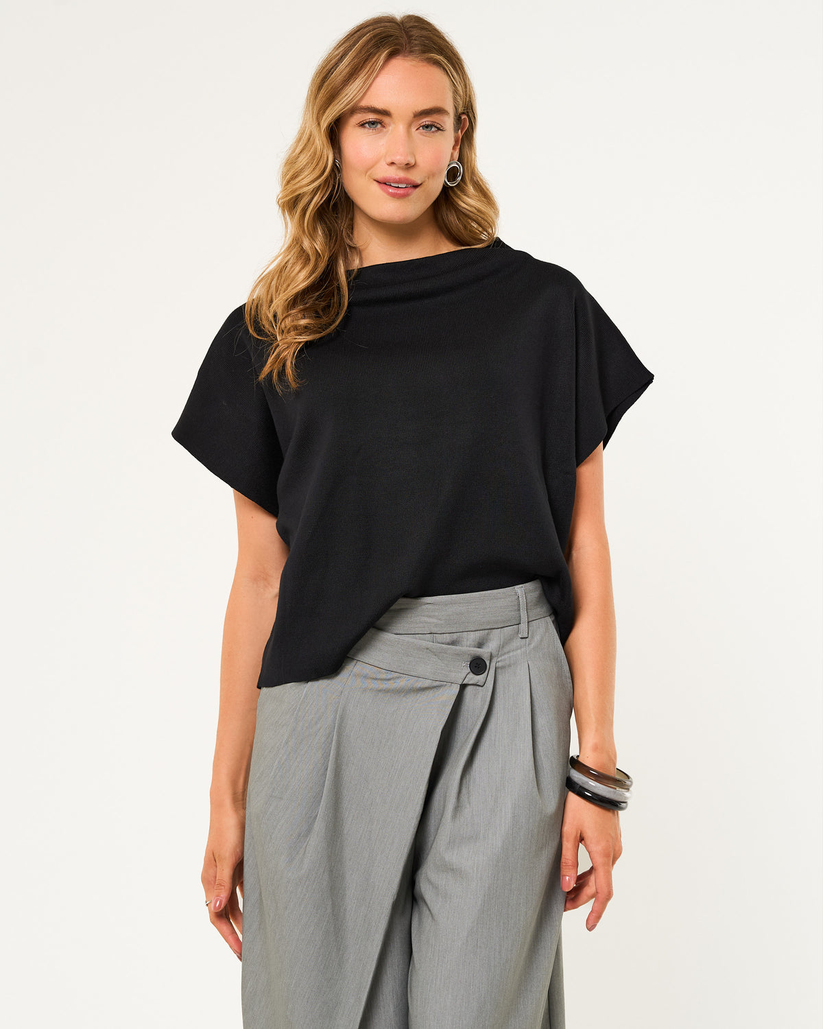 Gebreide one shoulder top zwart