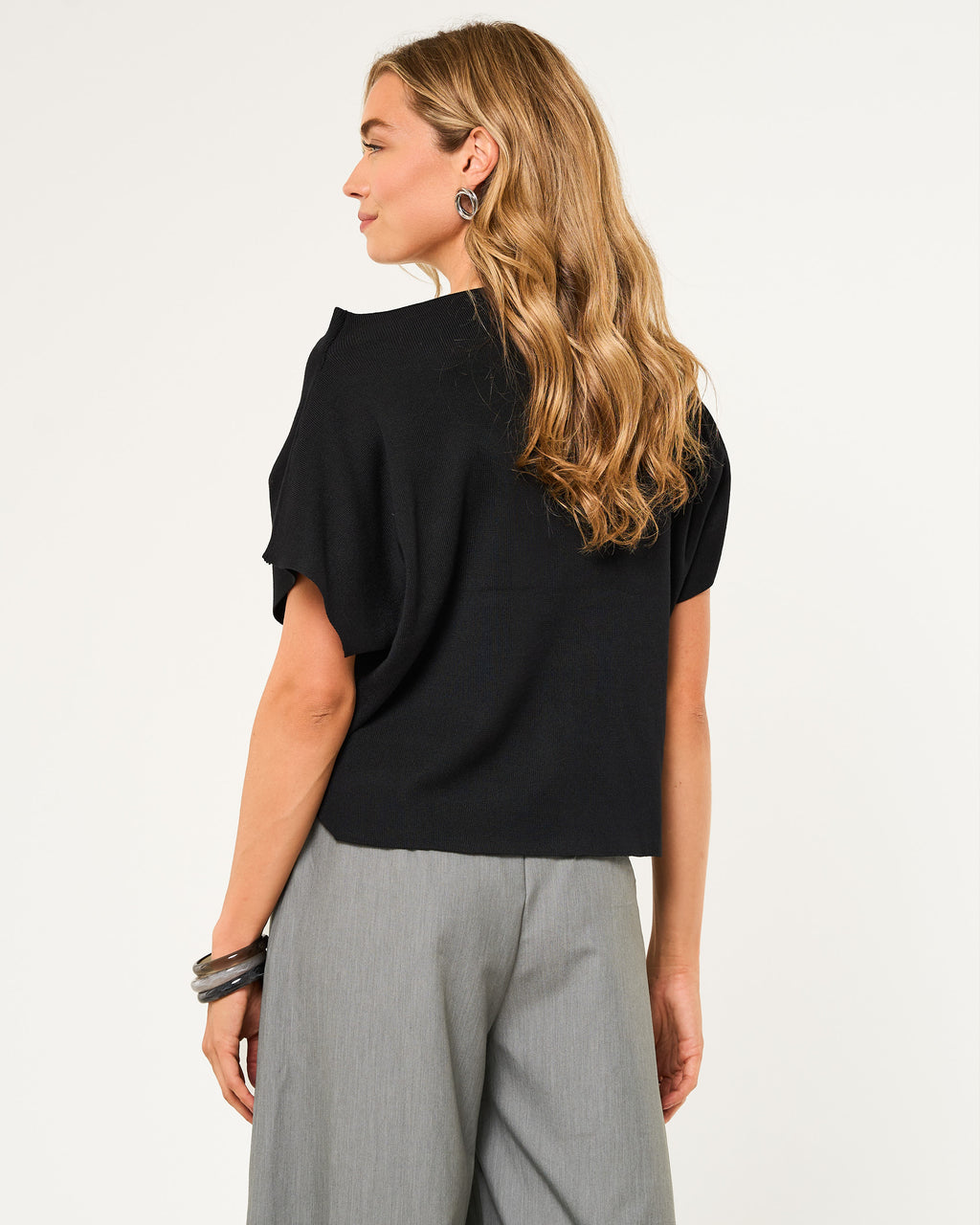 Gebreide one shoulder top zwart