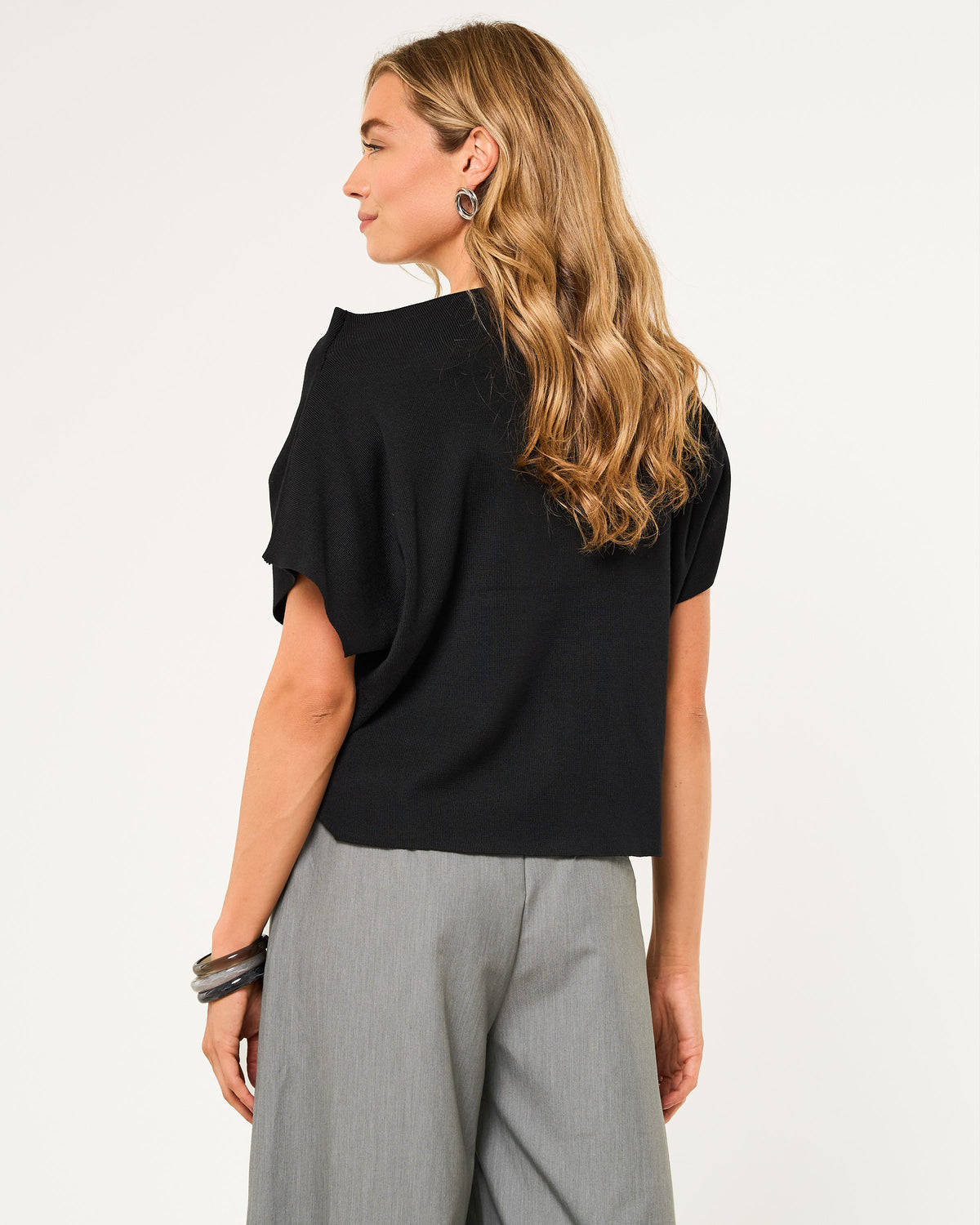 Gebreide one shoulder top zwart