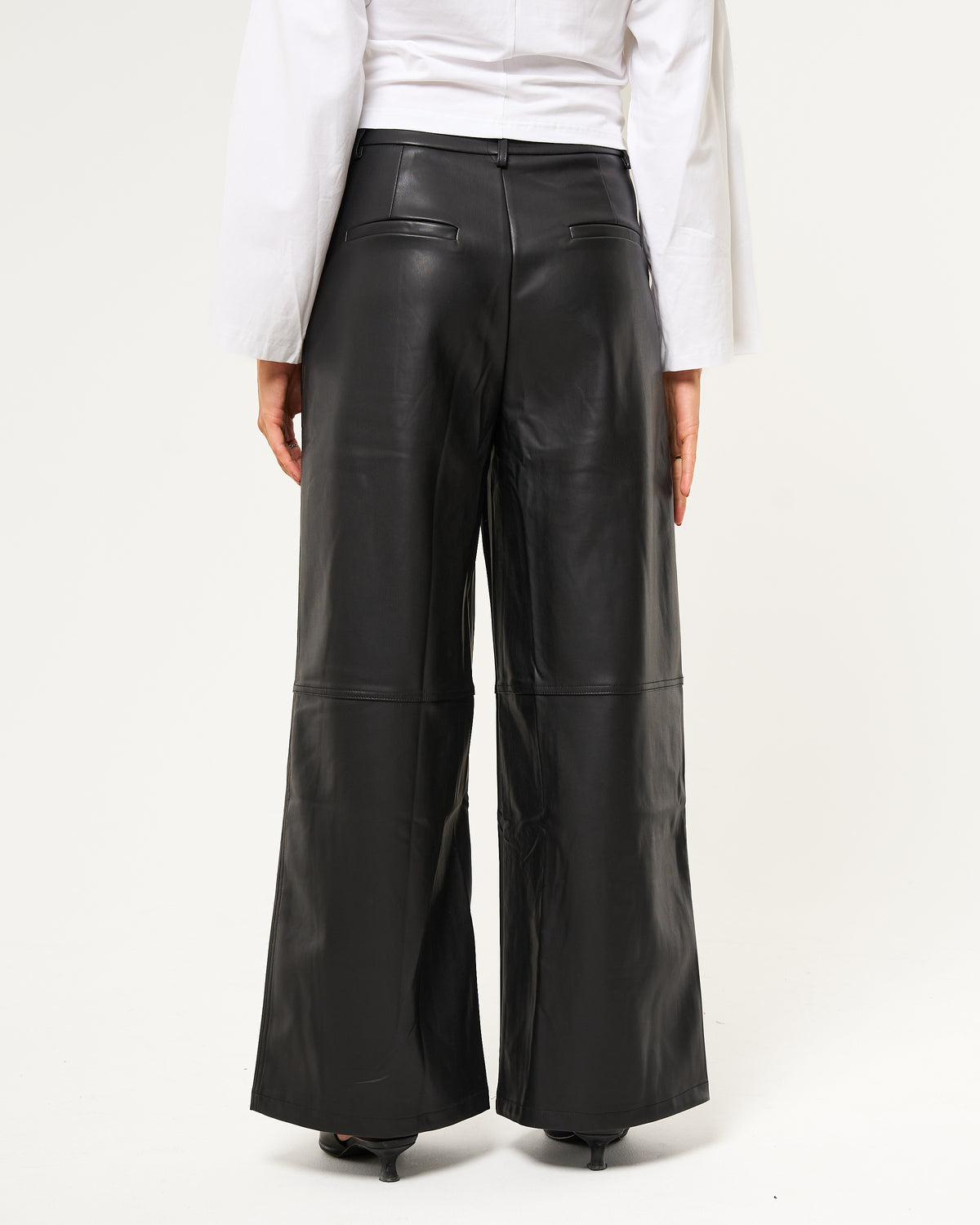 Leren broek wide leg zwart