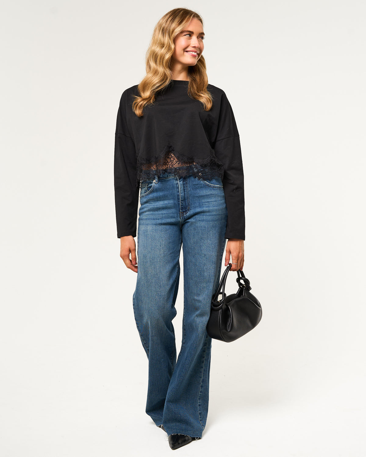 Longsleeve met kant zwart