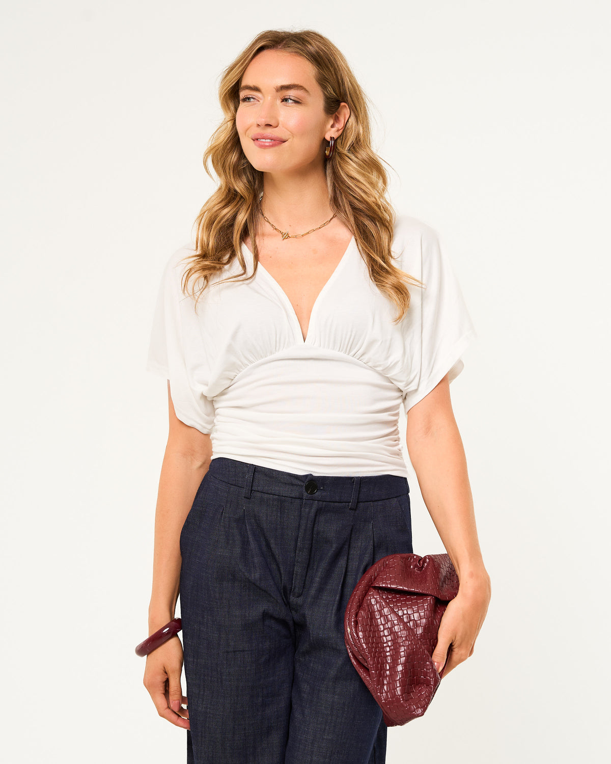 V-hals top vlindermouw wit