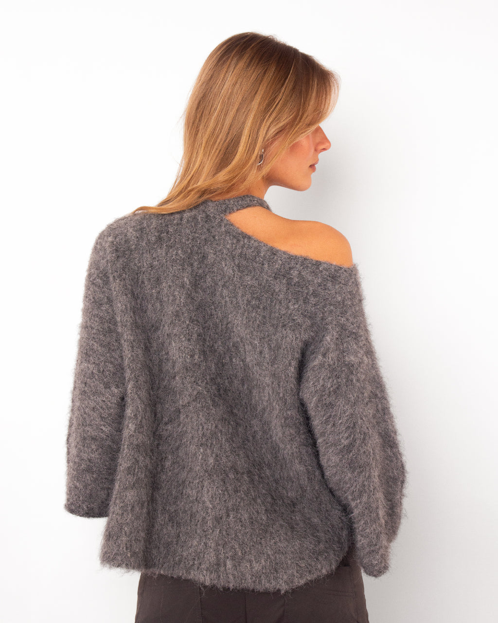 Soft trui met halsdetail grijs
