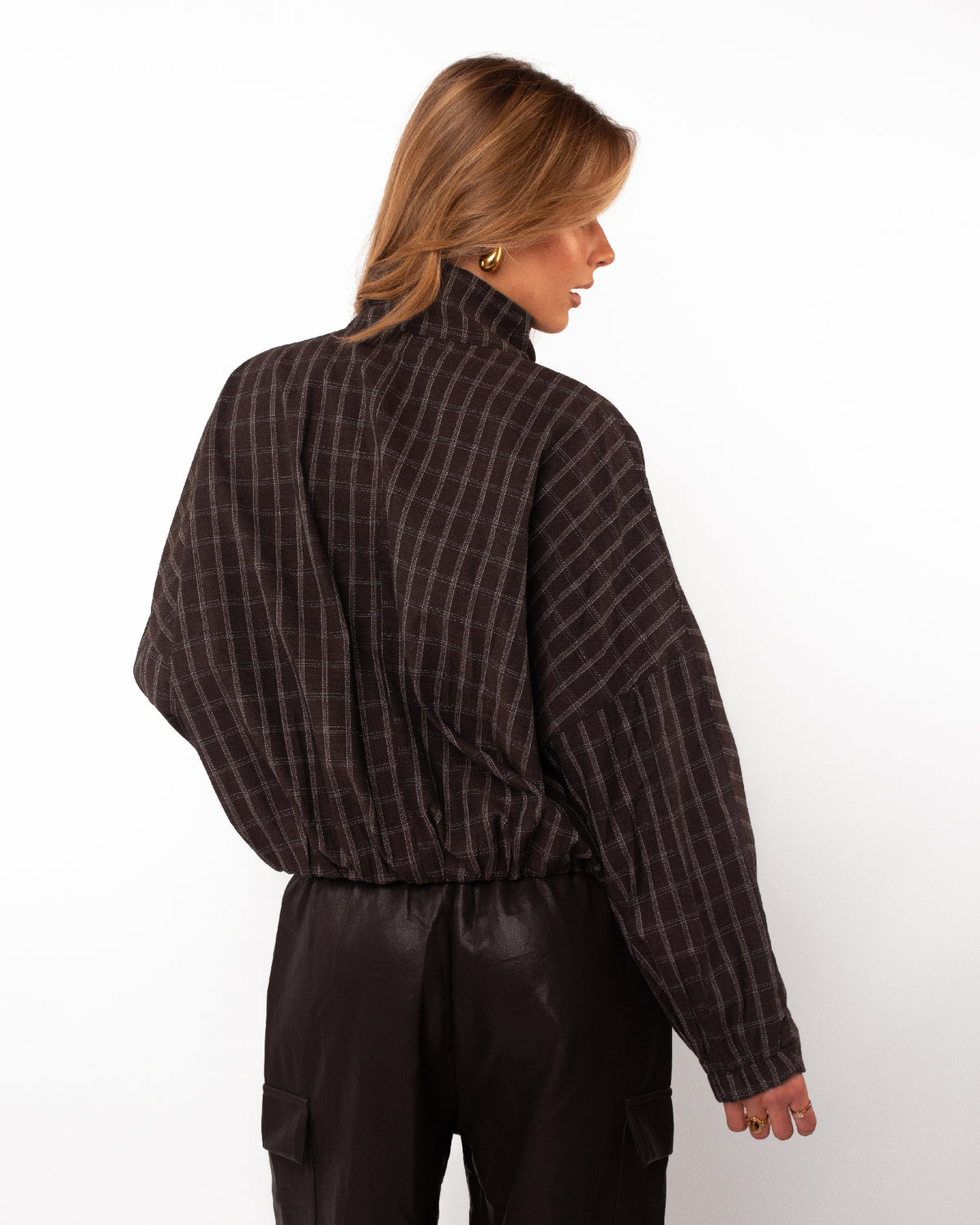 Geruite blouse met opstaande kraag