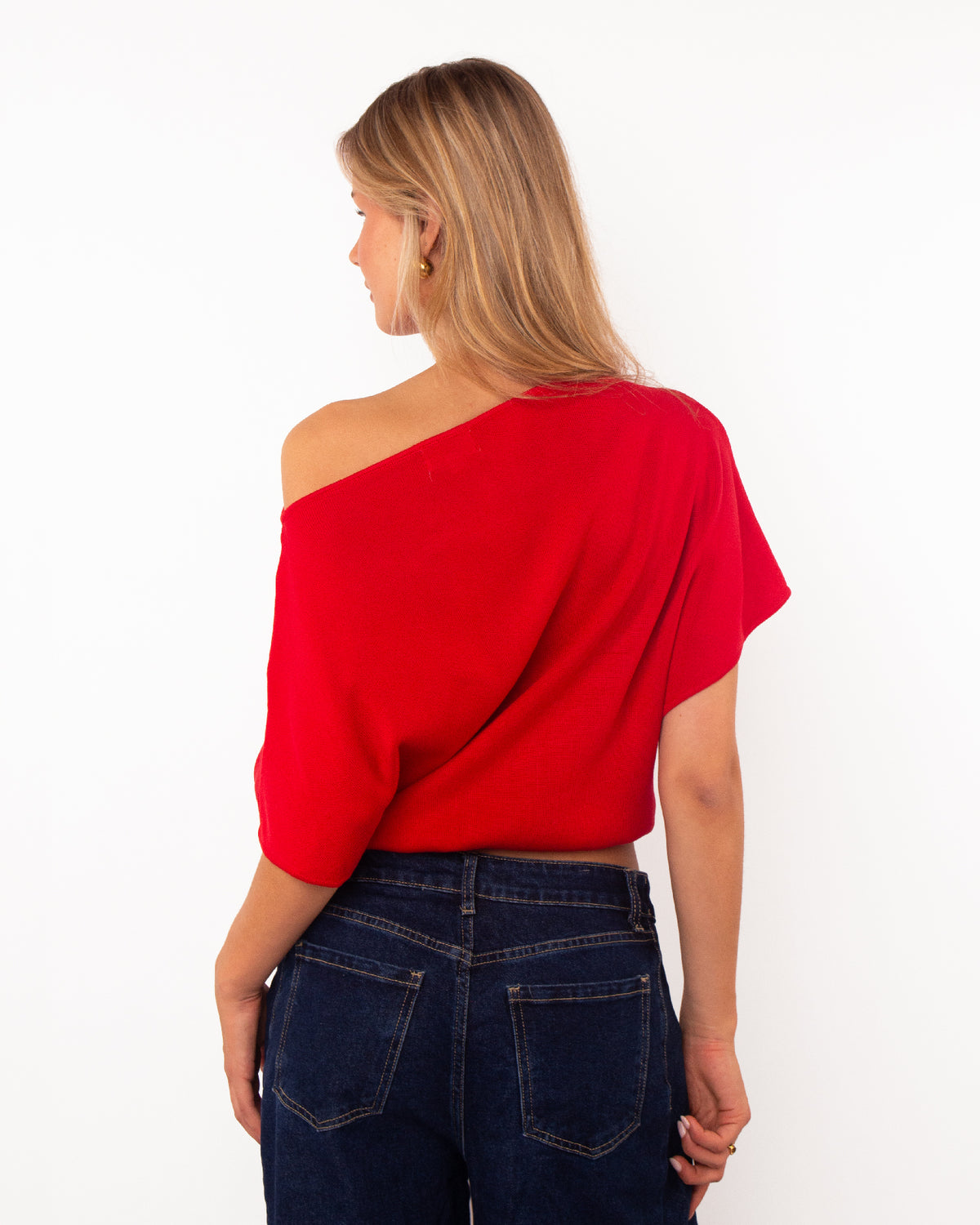 Top met boothals rood