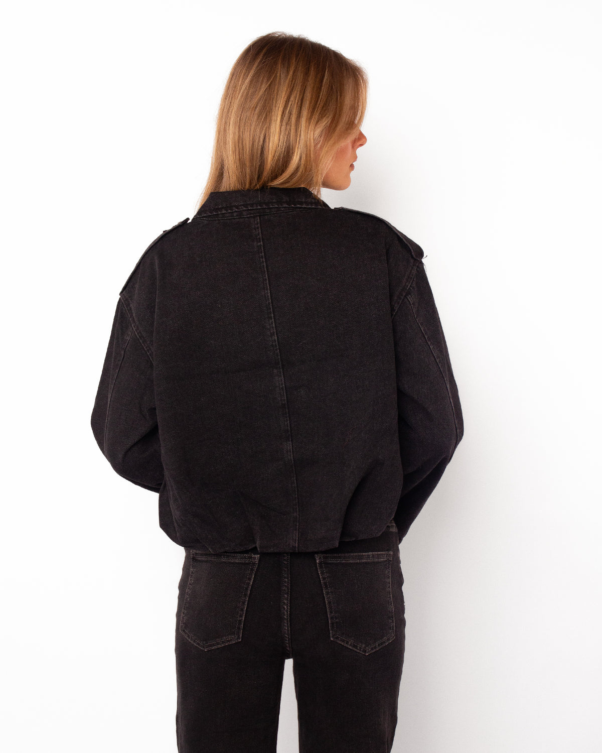 Denim jacket met kraag zwart