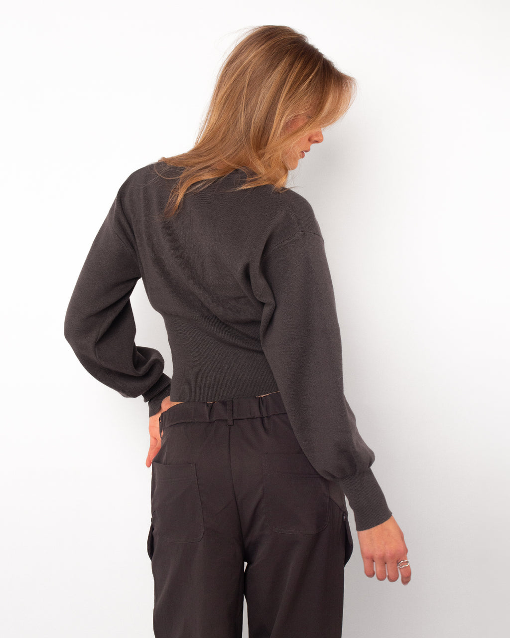 Getailleerde gebreid vest donkergrijs