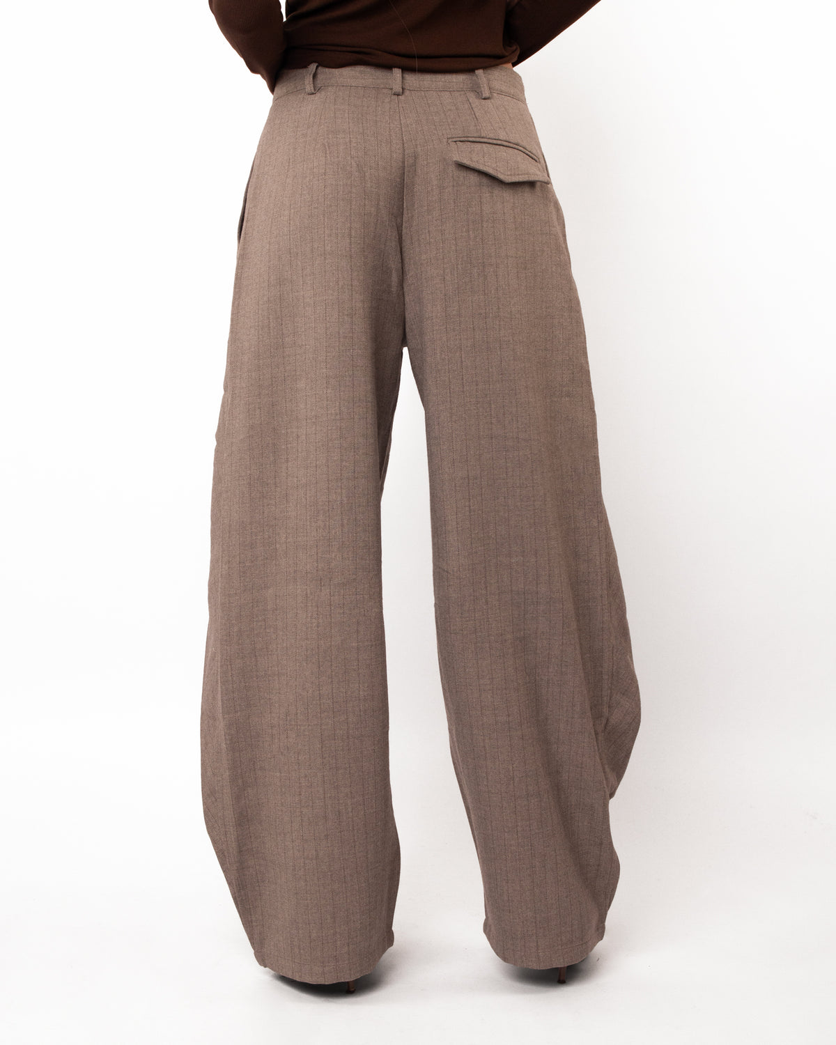 Pantalon krijtstreep double waist taupe