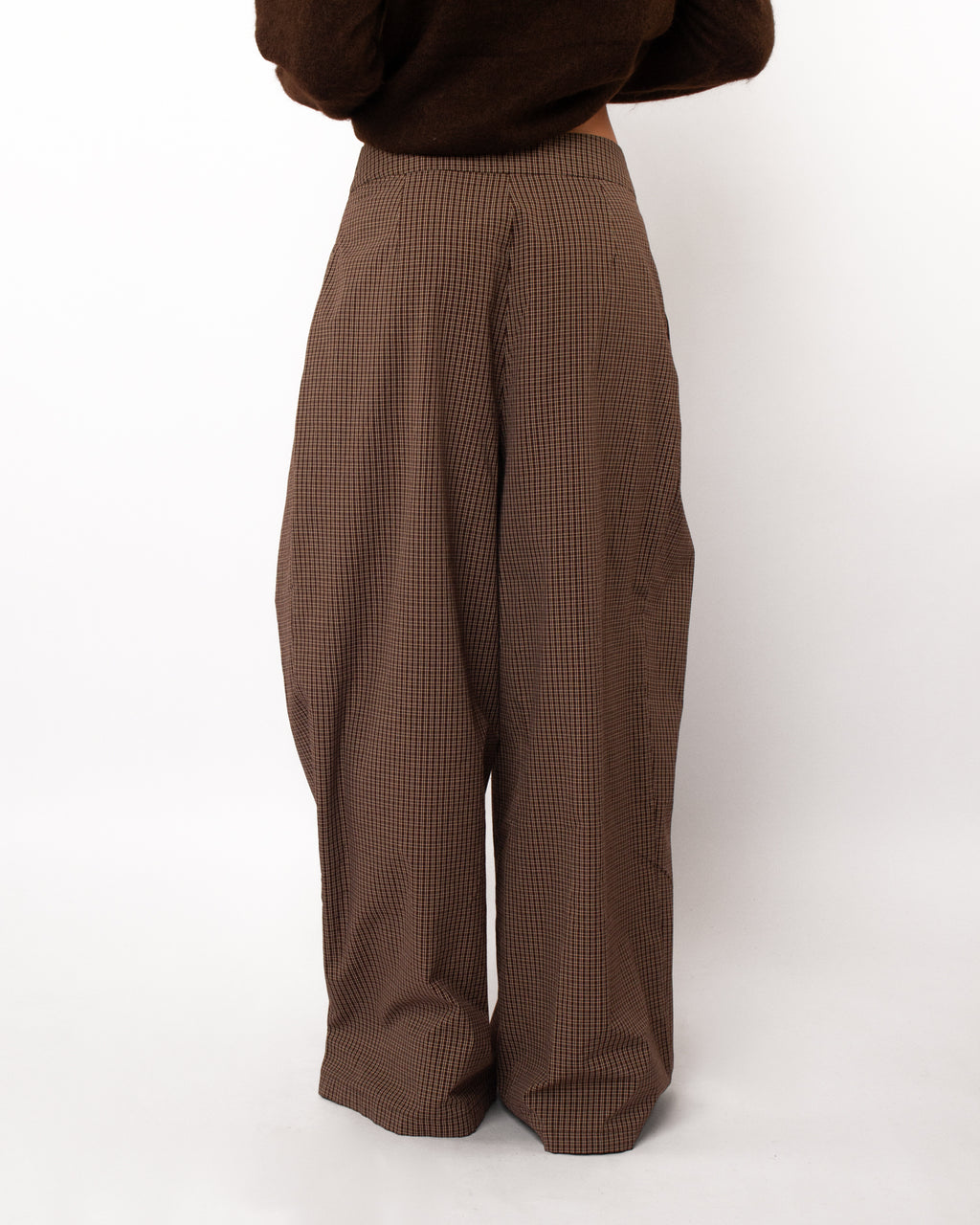 Geruite wide leg pantalon bruin