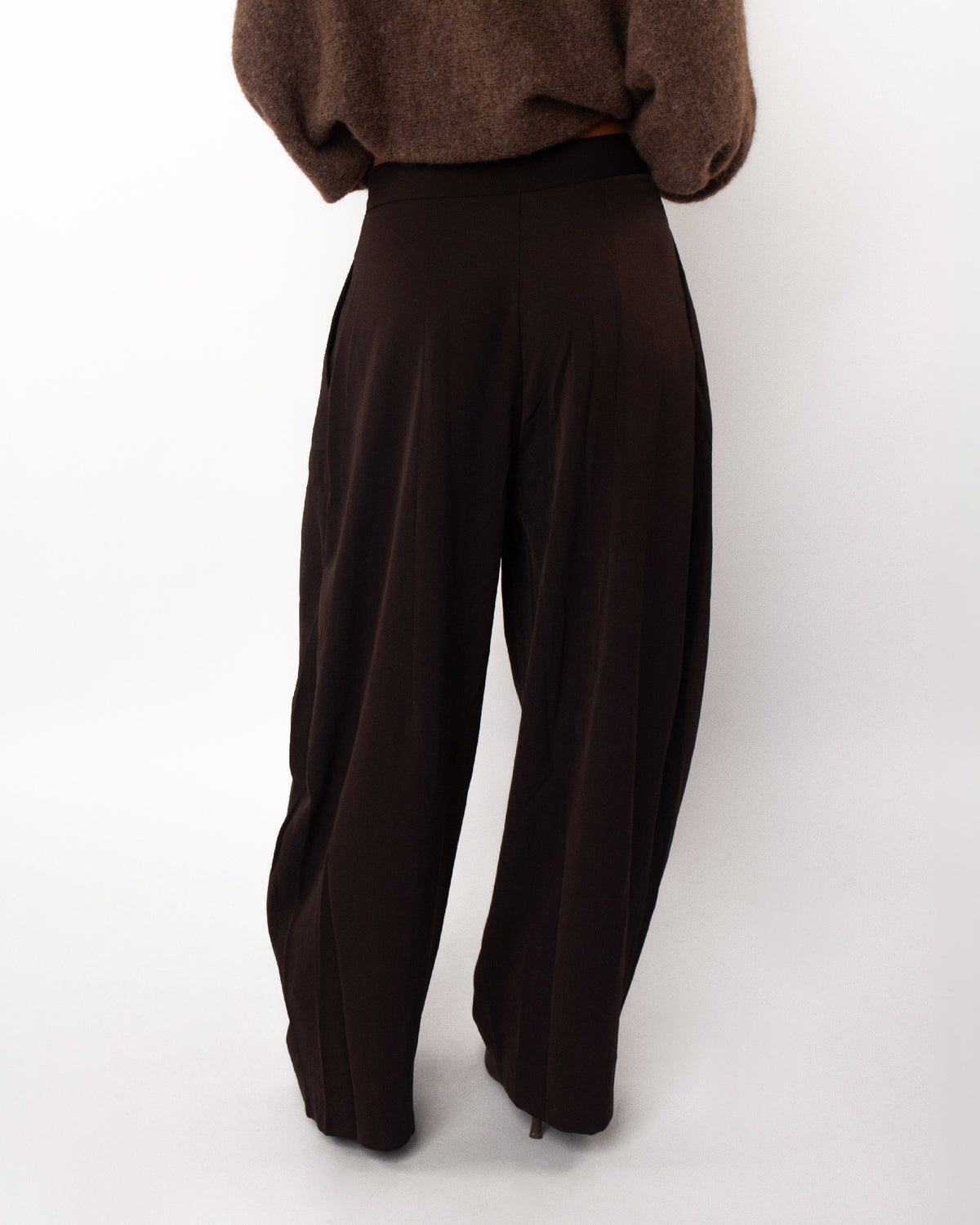 Pantalon wide leg met plooi donkerbruin