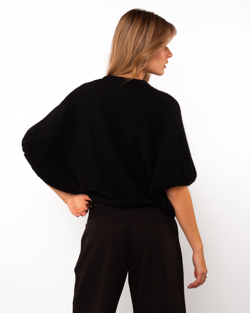 Knitted trui korte mouw zwart