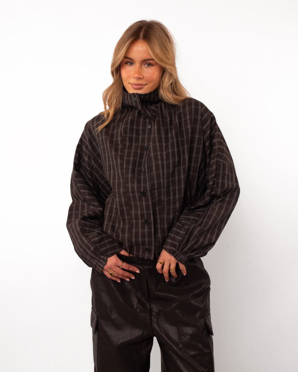 Geruite blouse met opstaande kraag