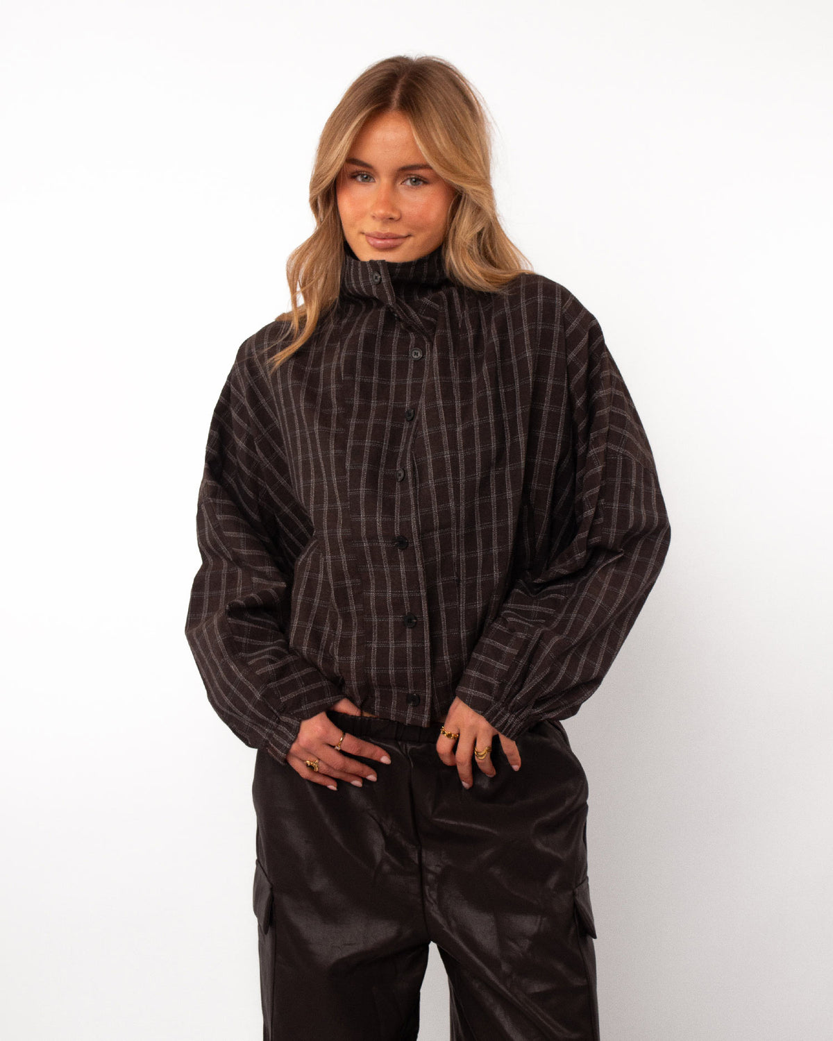 Geruite blouse met opstaande kraag