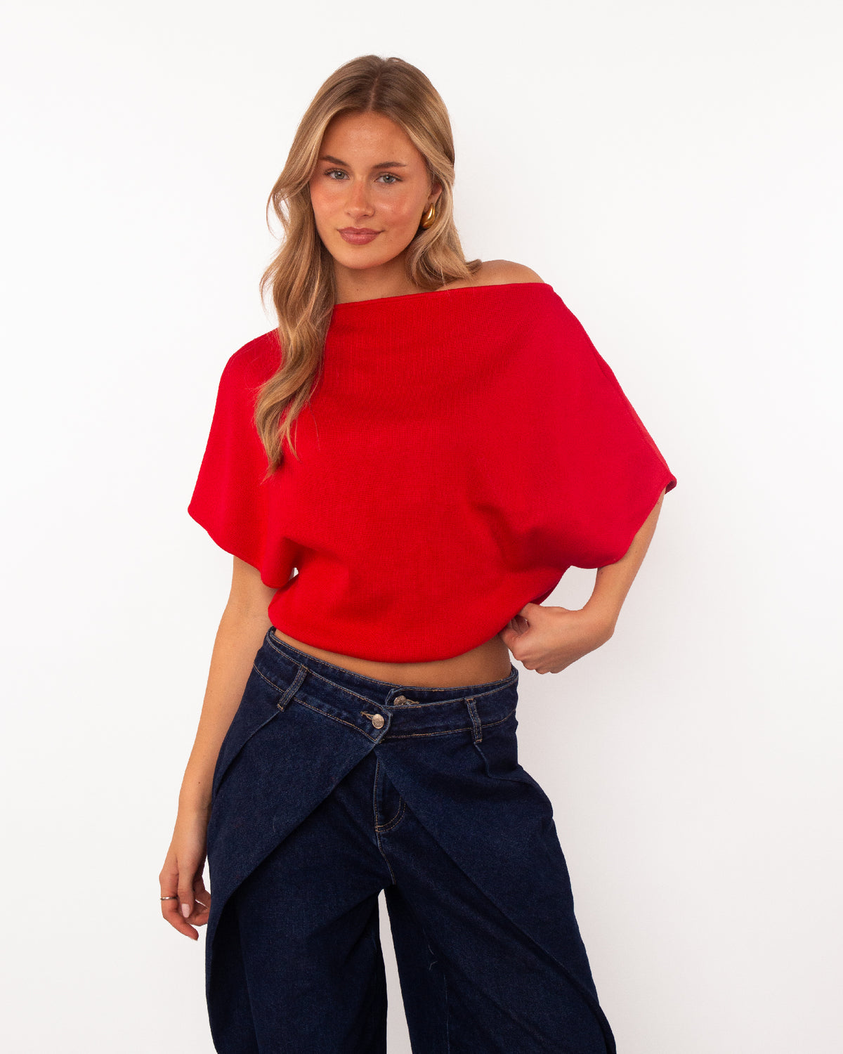 Top met boothals rood
