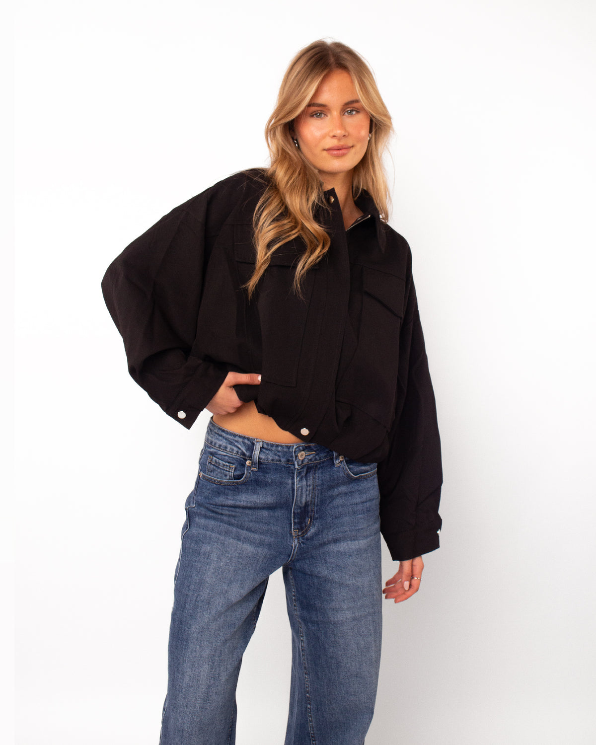 Oversized bomber jacket zwart