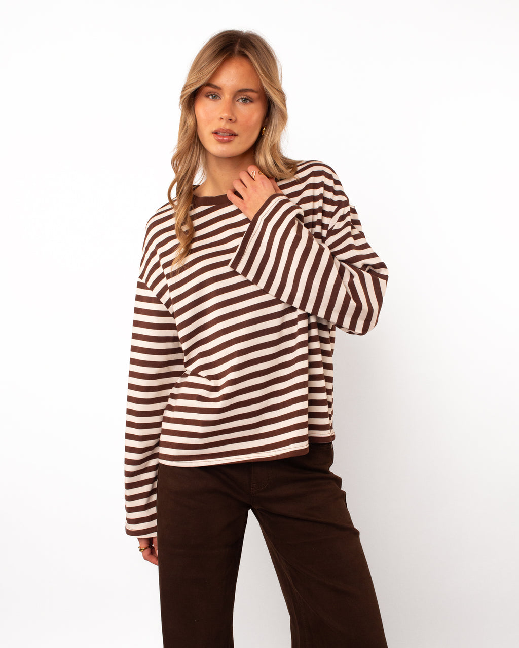 Strepen longsleeve bruin