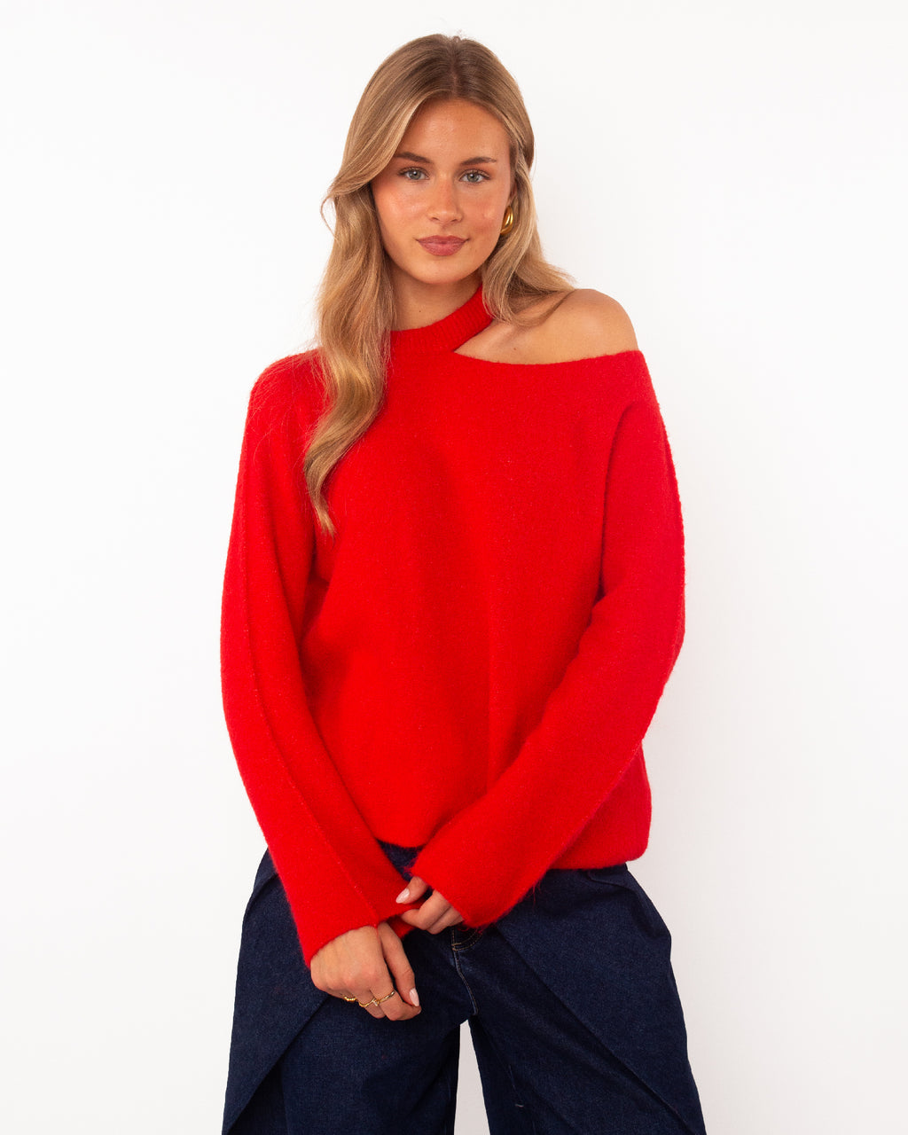 Trui met open schouder rood