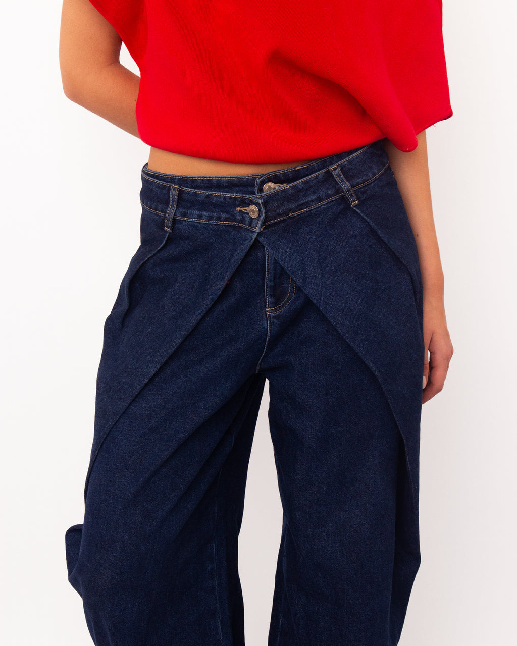 Double waist jeans donkerblauw