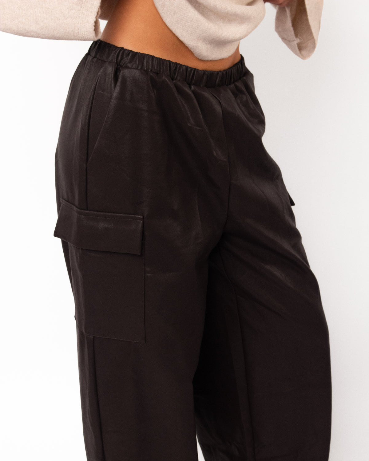 Leren cargo broek donkerbruin